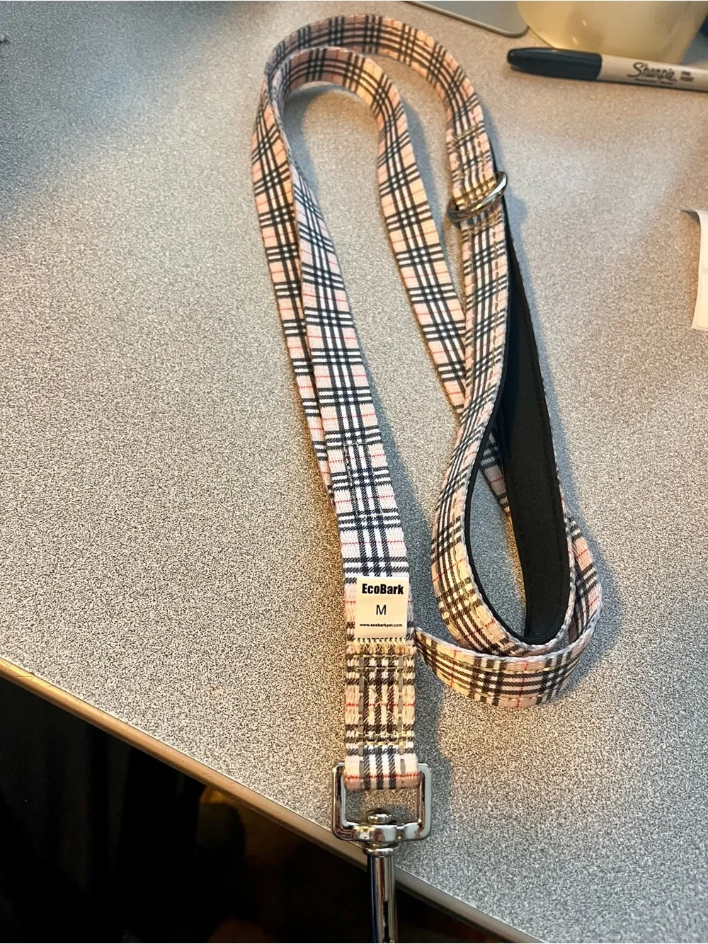 EcoBark Teacup Dog Leash, Soft & Reflective Toy Breed Leashes, Tan Plaid Strong